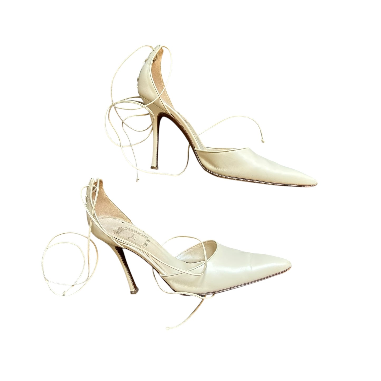Vintage Dior ivory wrap around bow heels / 39