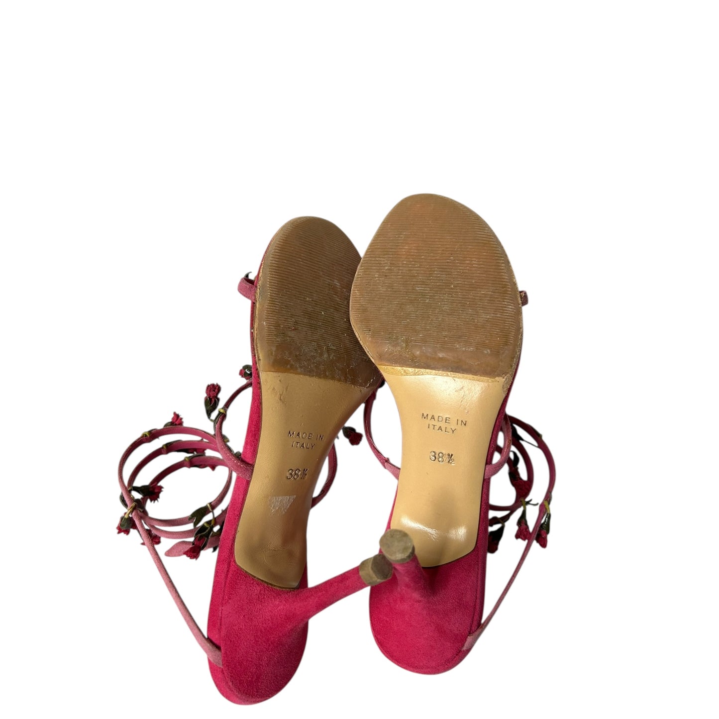 Vintage rare Renè Caovilla purple suede wrap around floral sandal heels / 38.5