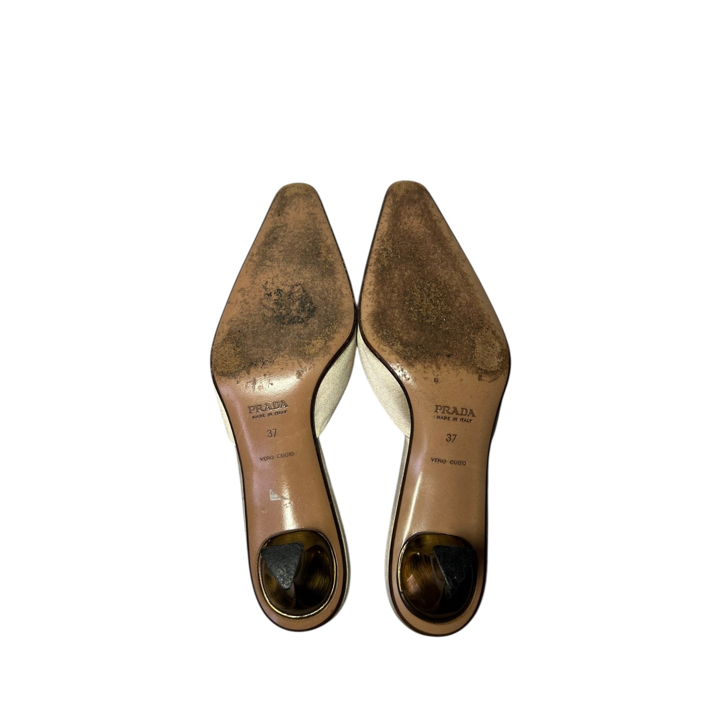 Vintage Prada ivory satin mule heels / 37