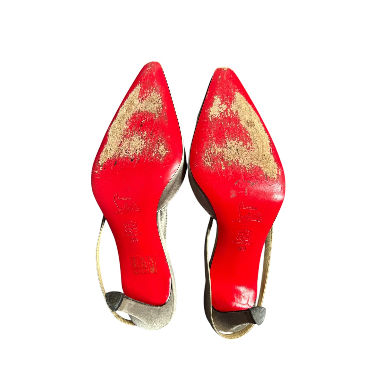 Vintage rare Christian Louboutin gray satin slingback heels / 39