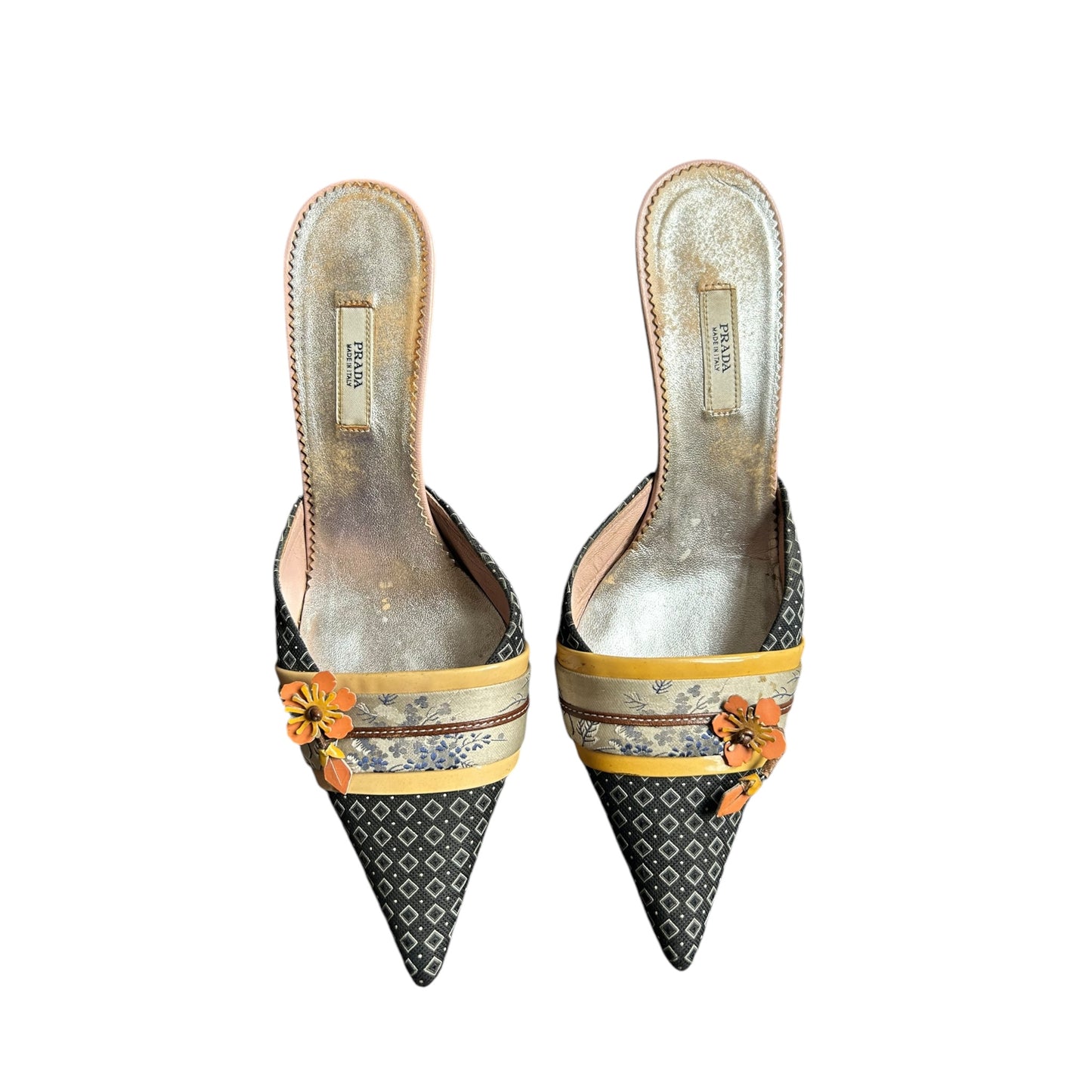 Vintage Prada floral cloth mule heels / 37