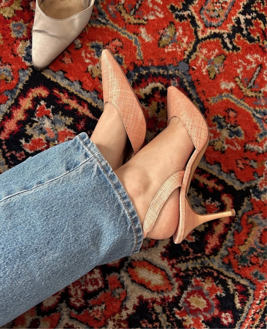 Vintage Manolo Blahnik pink rattan slingback heels / 40.5