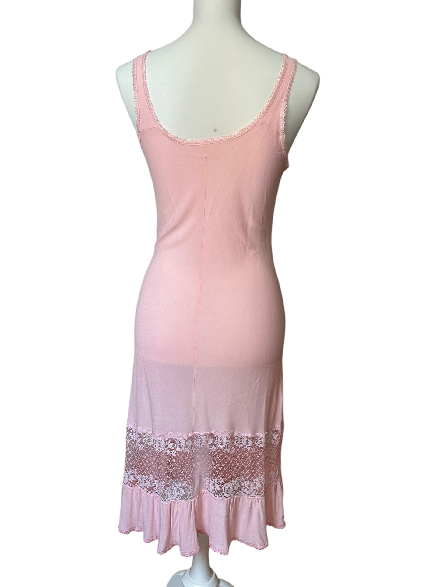 Vintage pink lace slip midi dress / S