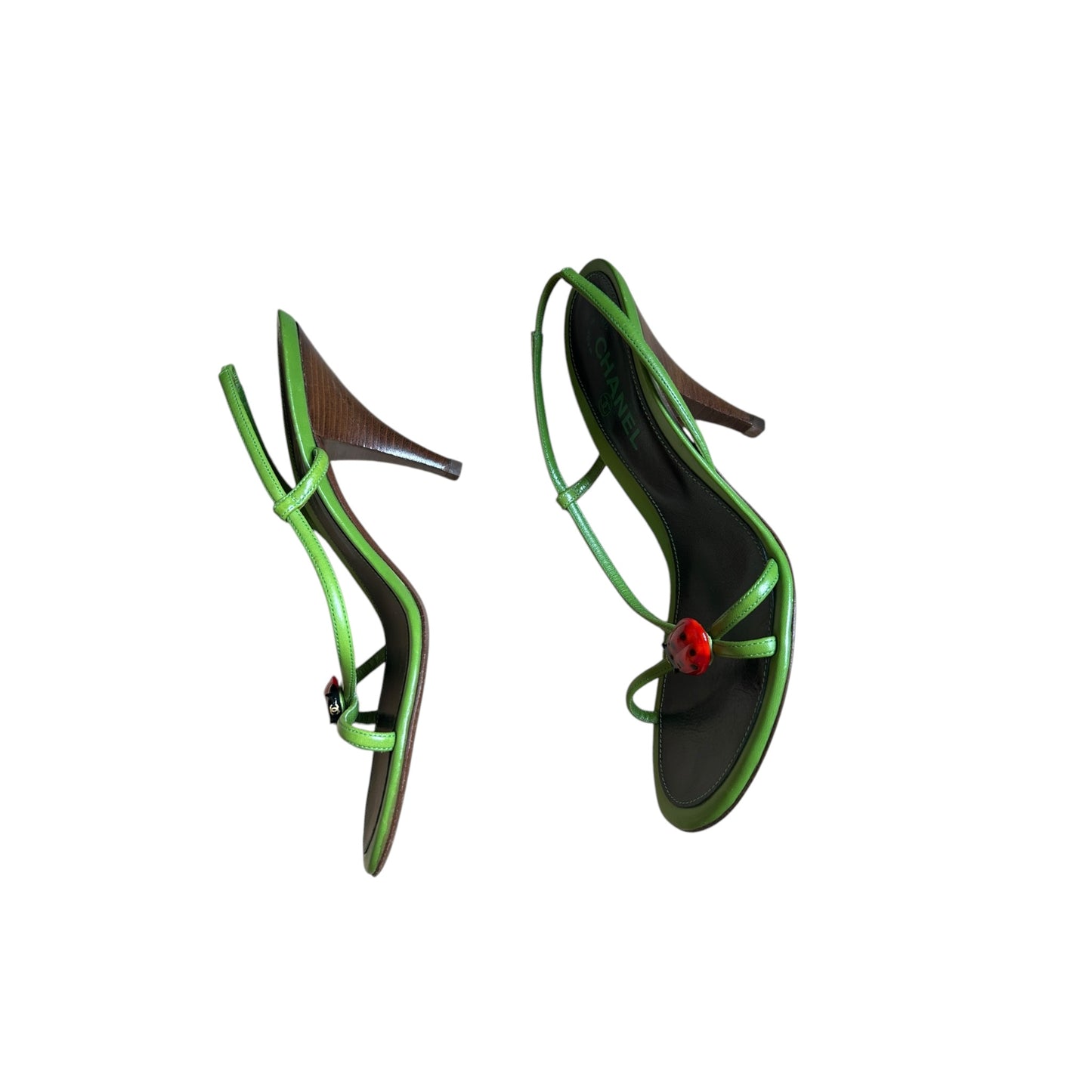 Vintage Chanel green ladybug sandal heels / 39.5
