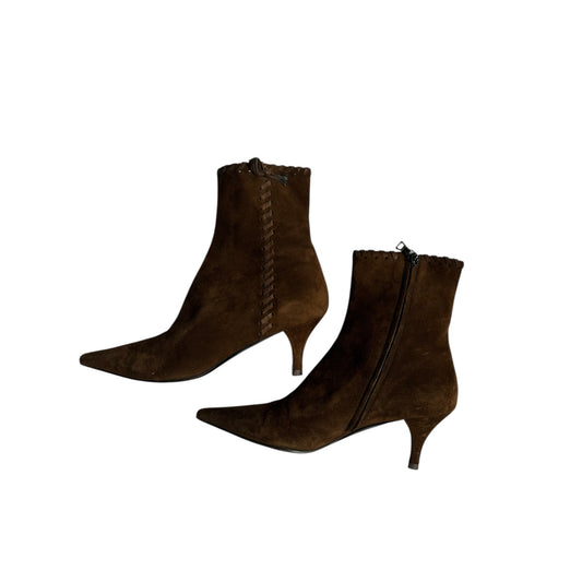 Vintage Prada brown suede bow tie ankle boots / 36