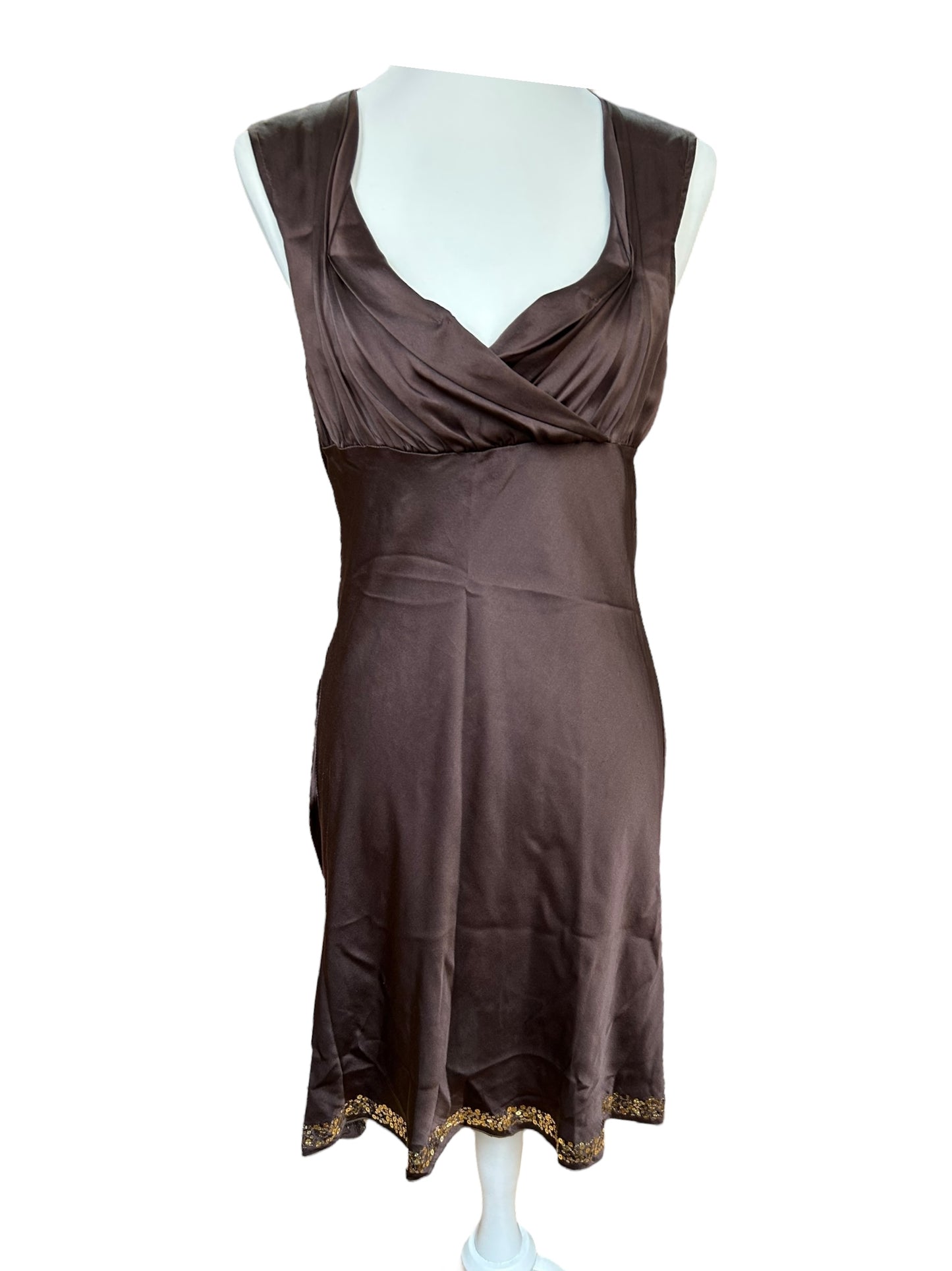 Vintage pure silk brown sequined dress / S
