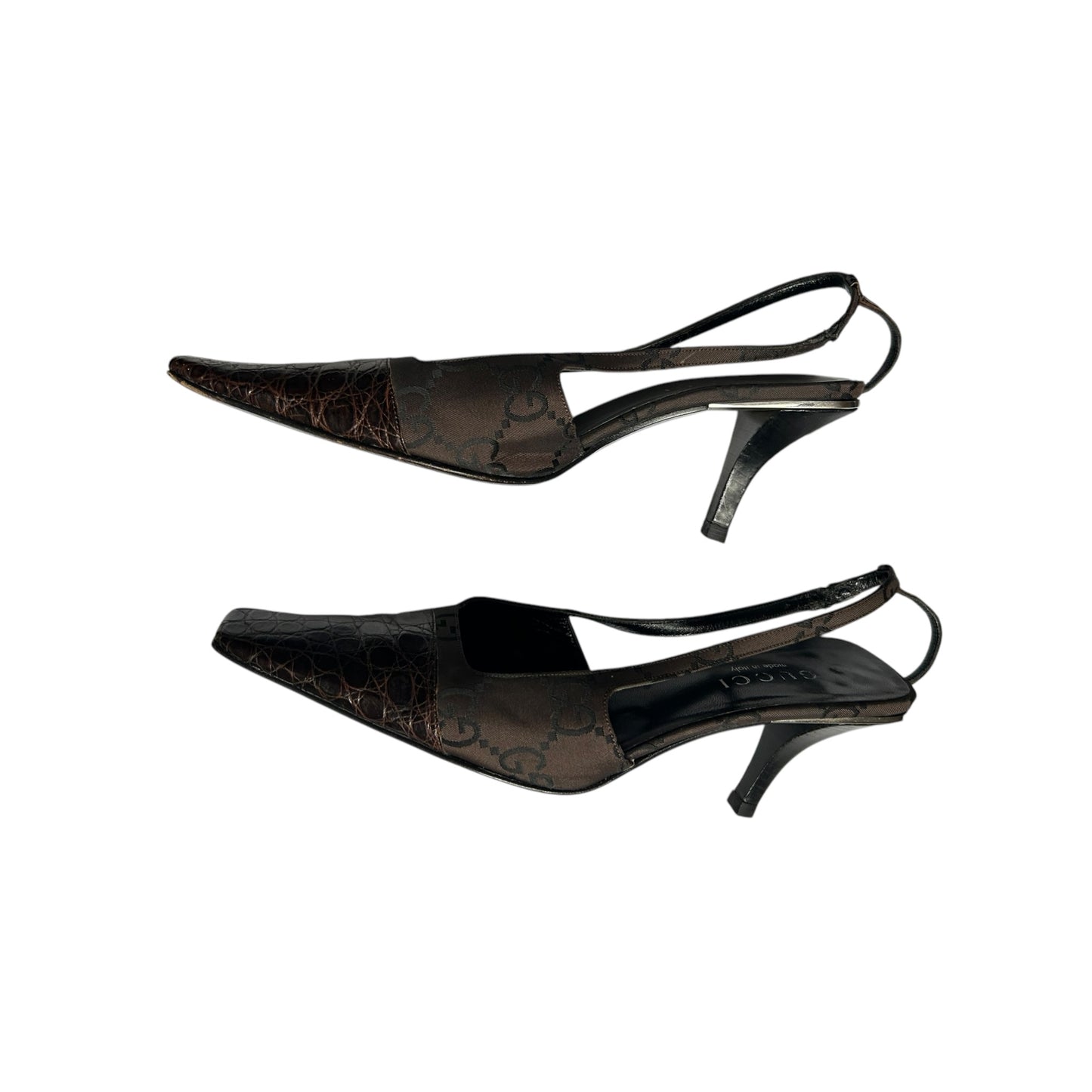 Vintage Gucci by Tom Ford runway 1998 monogram alligator slingback heels / IT 37.5