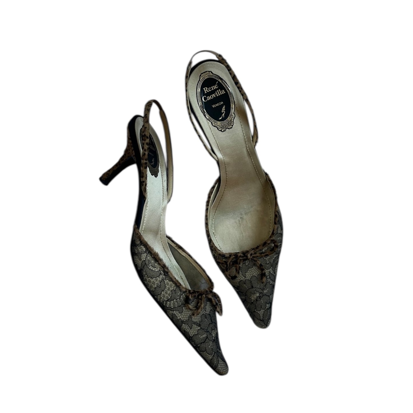 Vintage Rene Caovilla pony hair bow tie slingback heels / 41