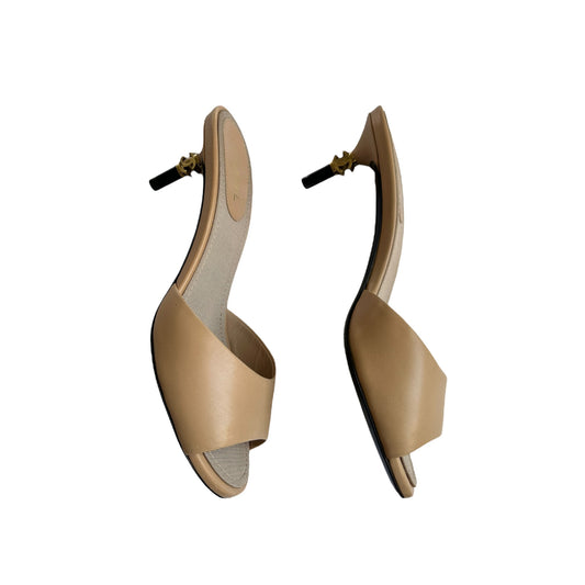 Vintage Chanel tan leather CC interlocking logo mule heels / 36.5