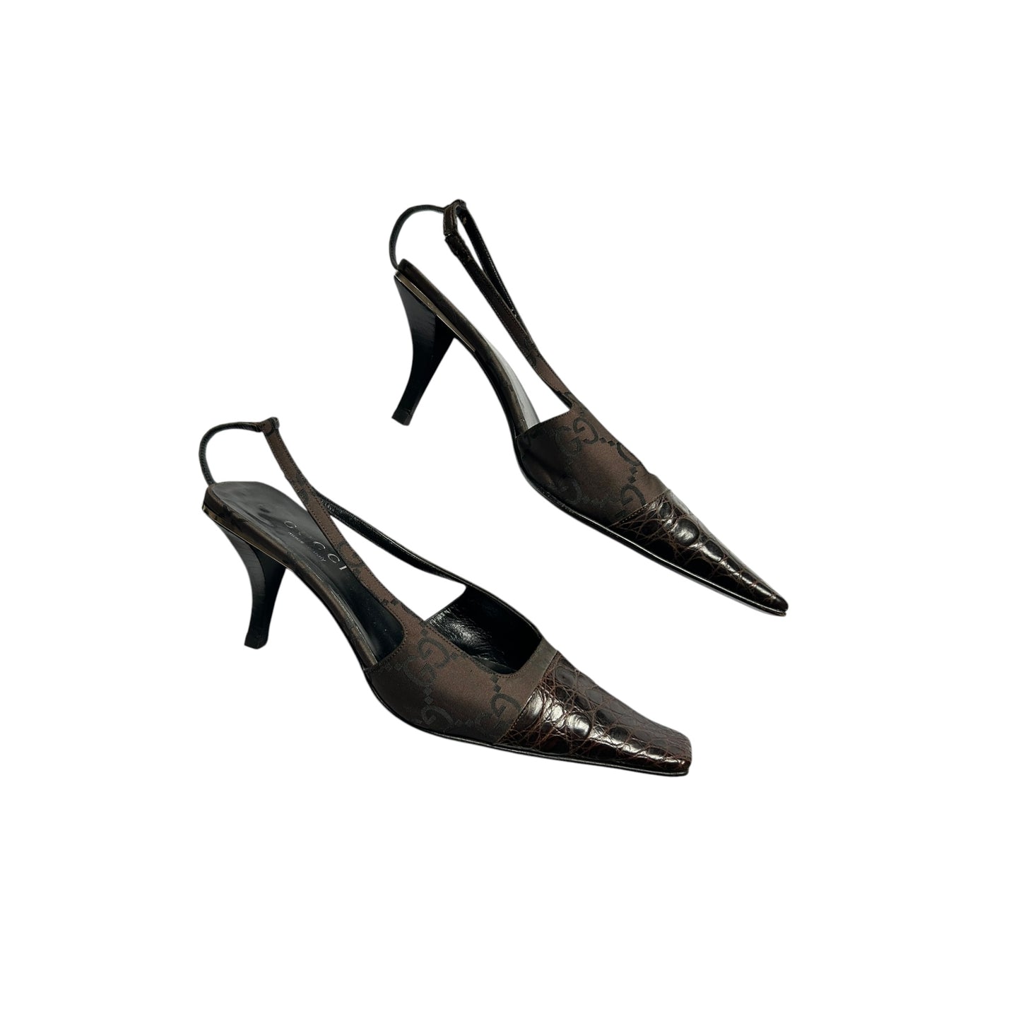 Vintage Gucci by Tom Ford runway 1998 monogram alligator slingback heels / IT 37.5