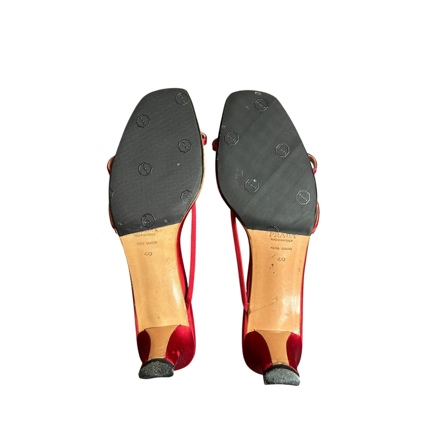 Vintage Prada red satin floral mule heels / 40