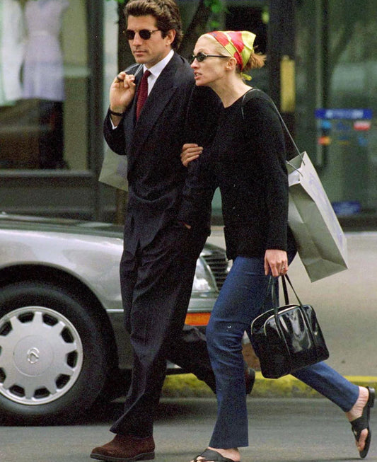 Vintage Prada Spazzolato tote black leather bag as seen on Carolyn Bessette Kennedy