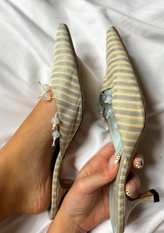 Vintage rare Manolo Blahnik canvas baby blue studded mules/ 42