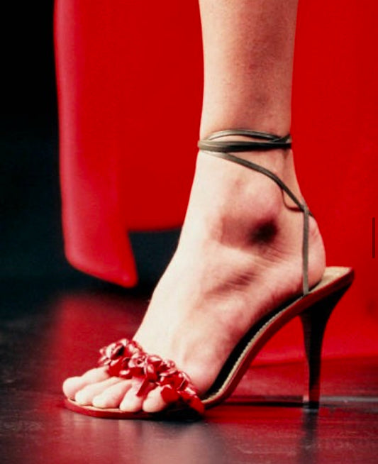 Vintage Valentino FW1999 floral rose wrap around sandal heels/ 38.5