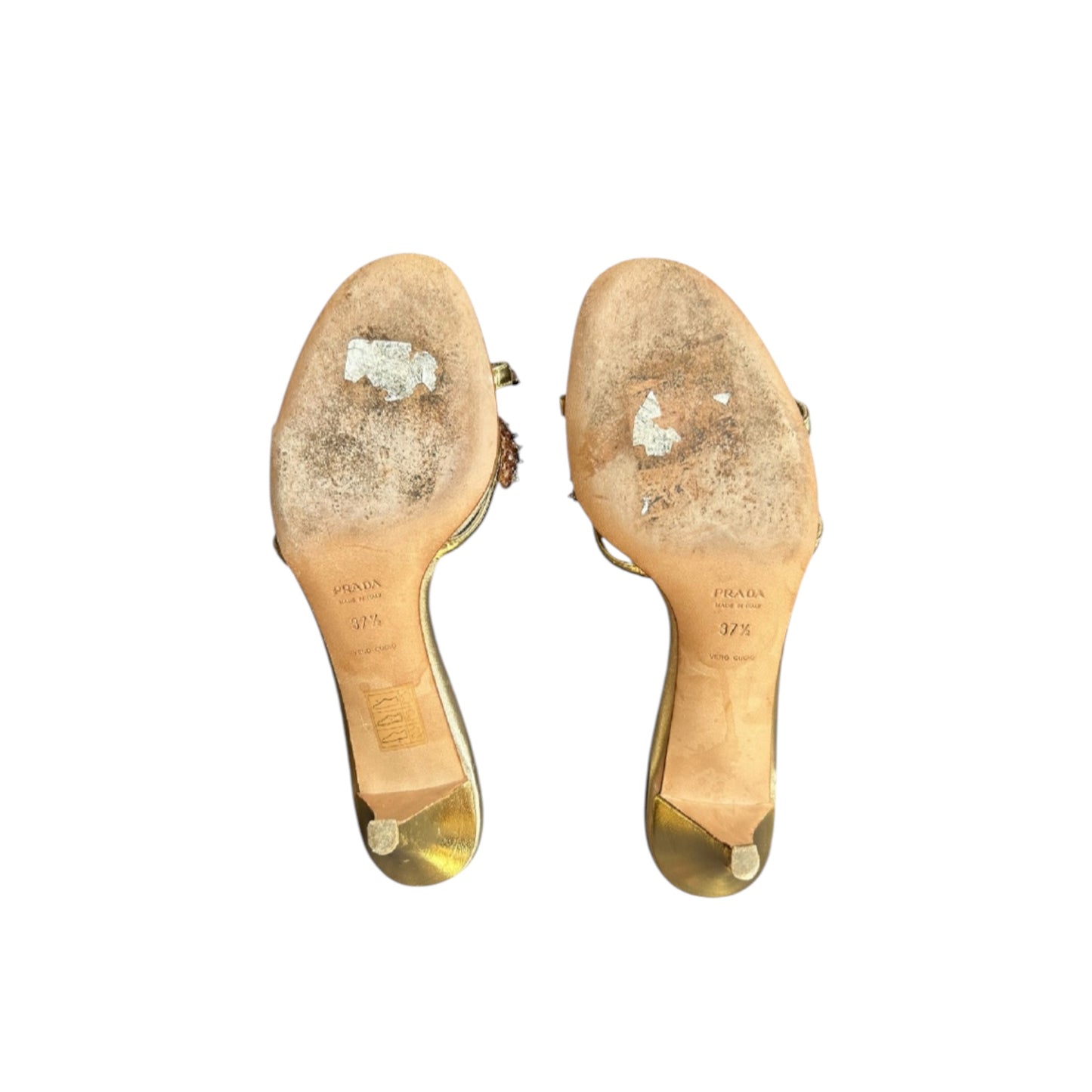 Vintage Prada crystal embedded golden mule heels / 37.5