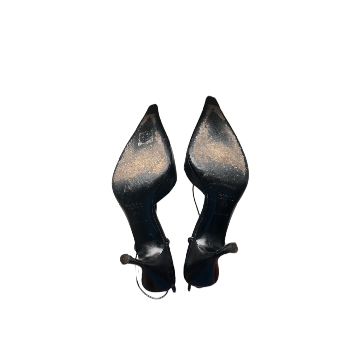 Vintage Prada black leather pointy toe heels as seen on CBK / 37.5