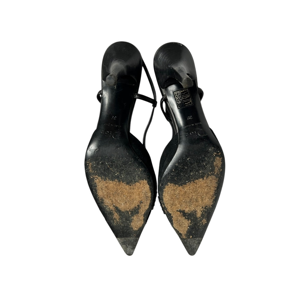Vintage Dior black suede-leather buckle sling back heels / 39