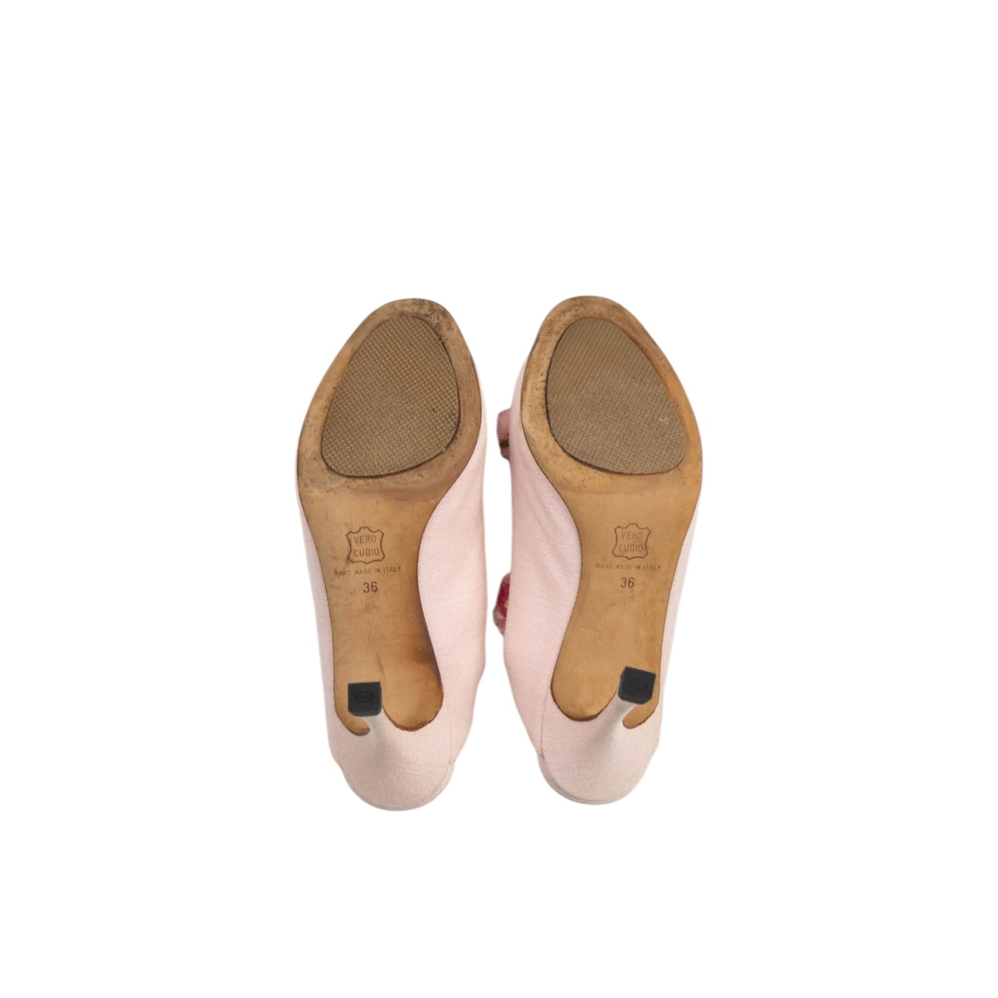 Vintage 1997 Manolo Blahnik Pink Flower Applique Mule Heels / 36