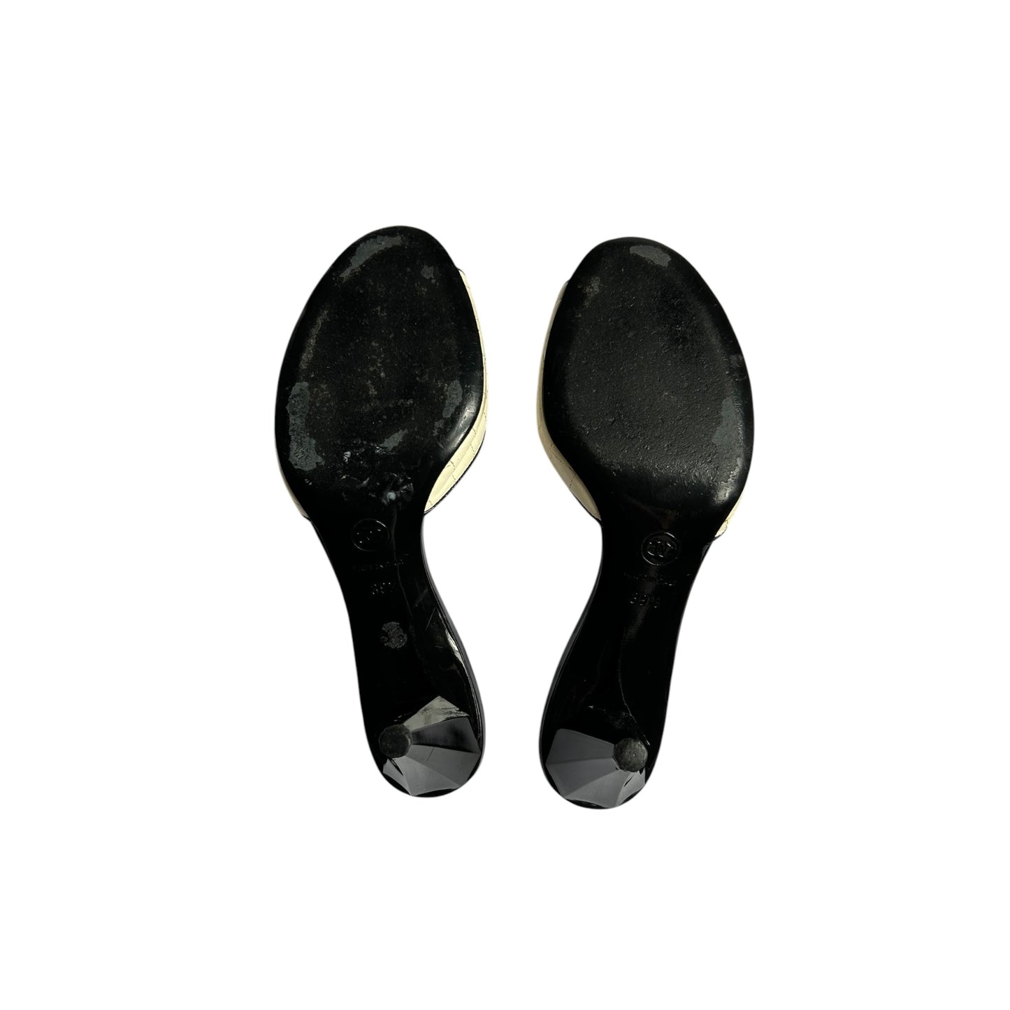 Vintage Chanel camellia quilted mule heels by Karl Lagerfeld/ 39.5