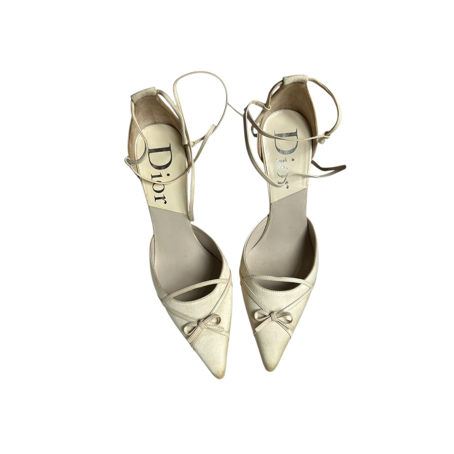 Vintage Dior pearl satin wrap around heels / 40