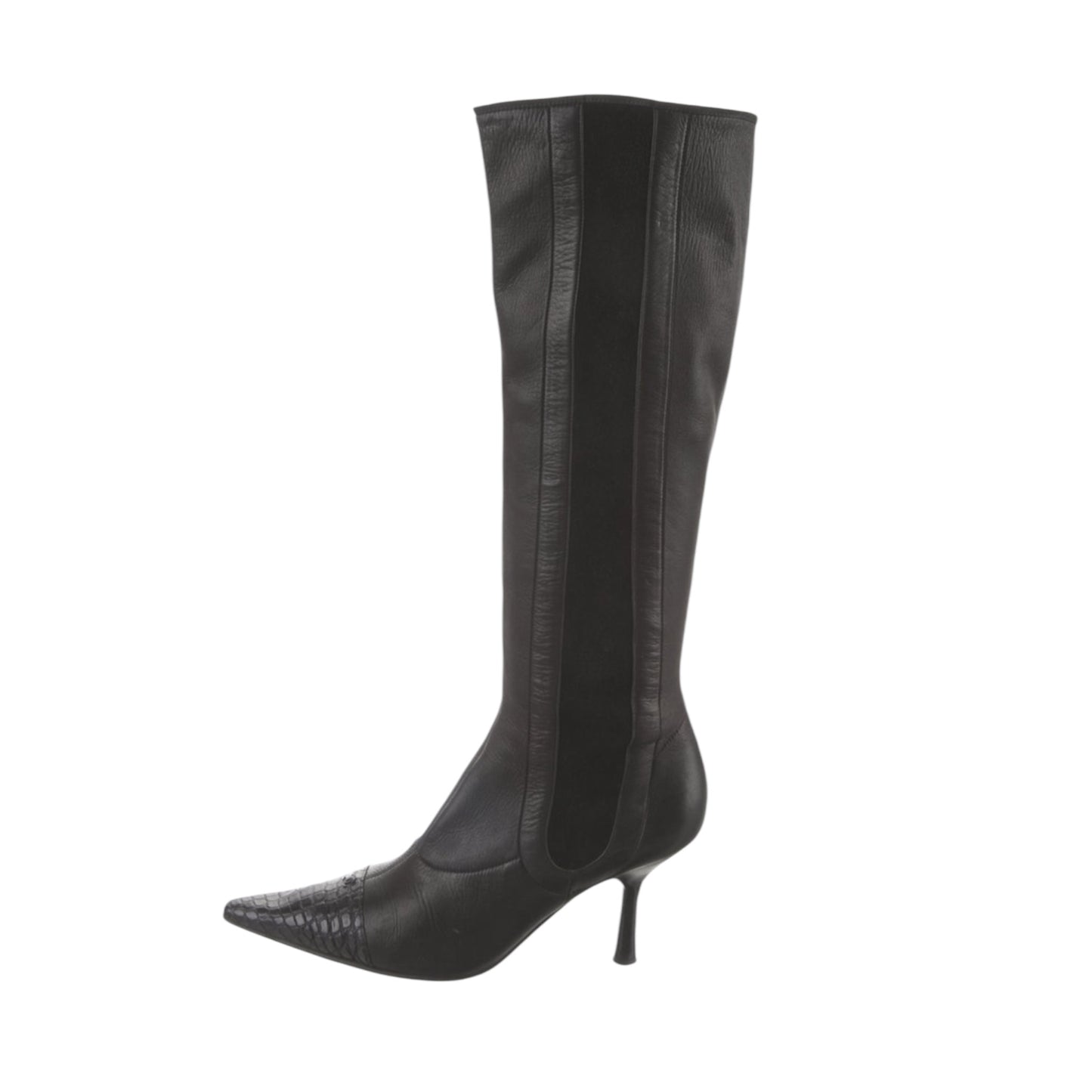 Vintage Chanel croc CC interlocking logo knee high black boots / 38