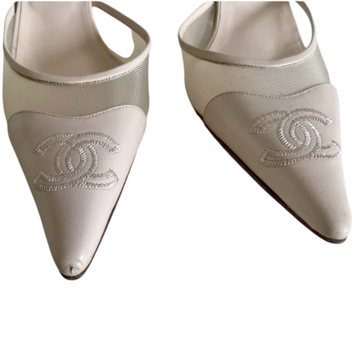 CHANEL mesh 2005 Slingback Pointed Toe Heels by Karl Lagerfeld / 39.5