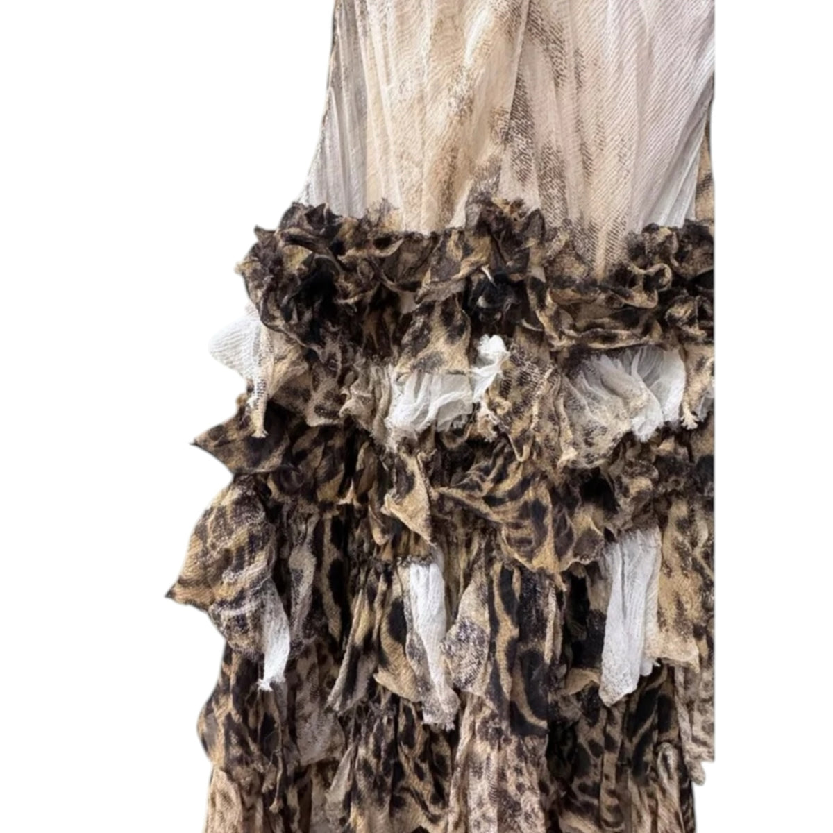 Fivedotsvintage Roberto Cavalli leopard print silk evening dress with tiered ruffled skirt detail