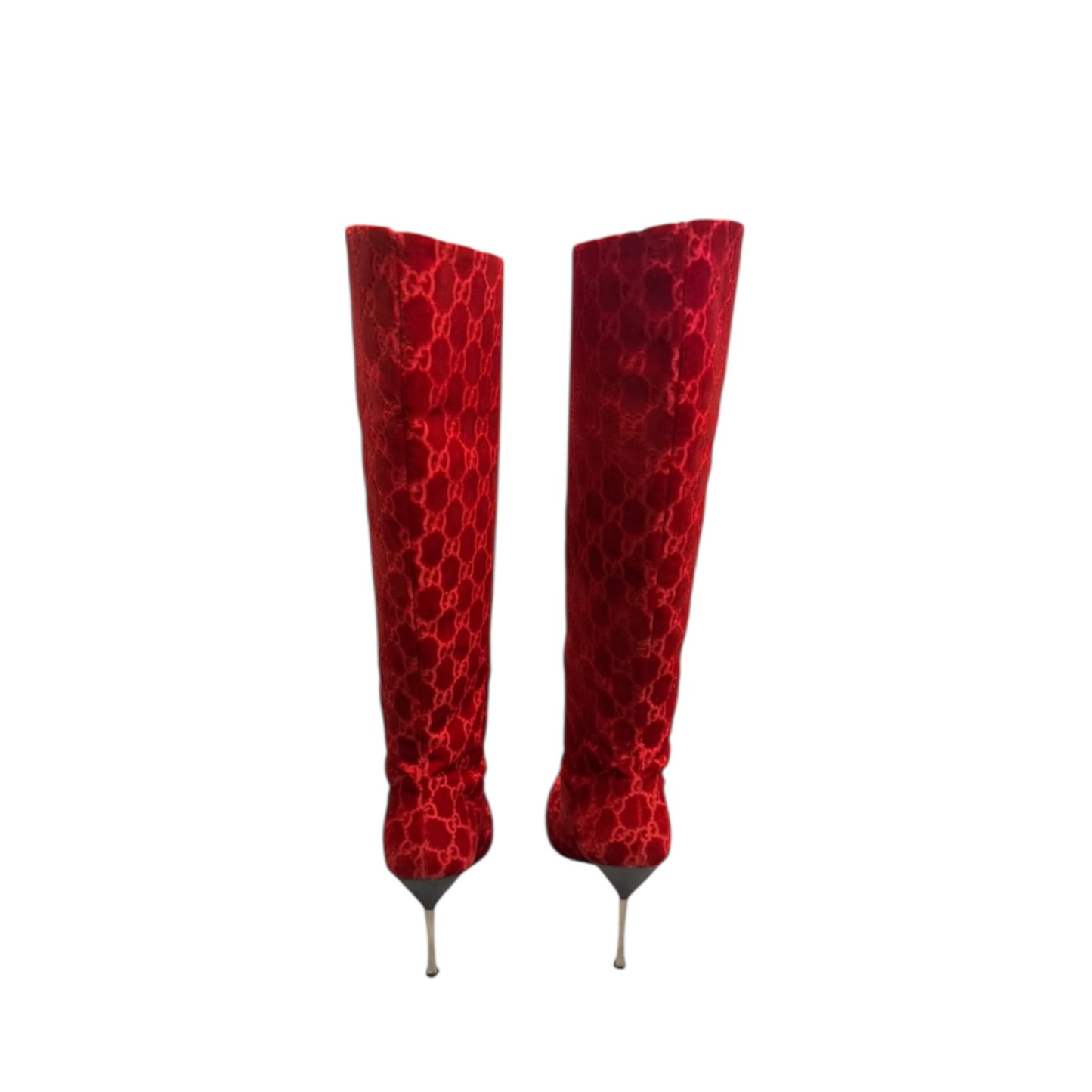 Gucci FW1997 By Tom Ford Red Velvet ‘GG’ Monogram Boots / 37