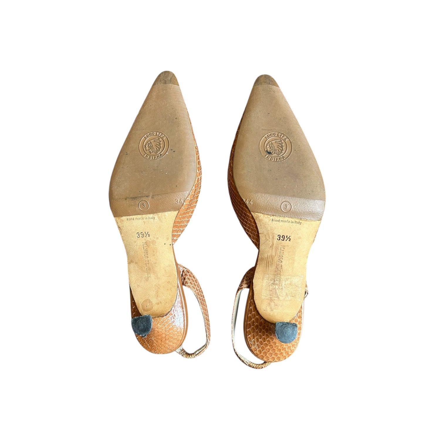Vintage Manolo Blahnik python tan slingback heels / 39.5