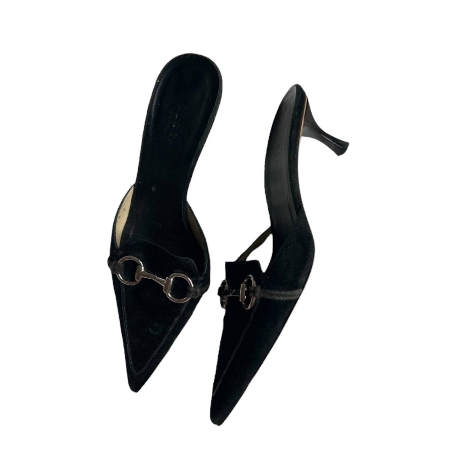 Vintage Gucci by Tom Ford black suede horse-bit mule heels / IT38