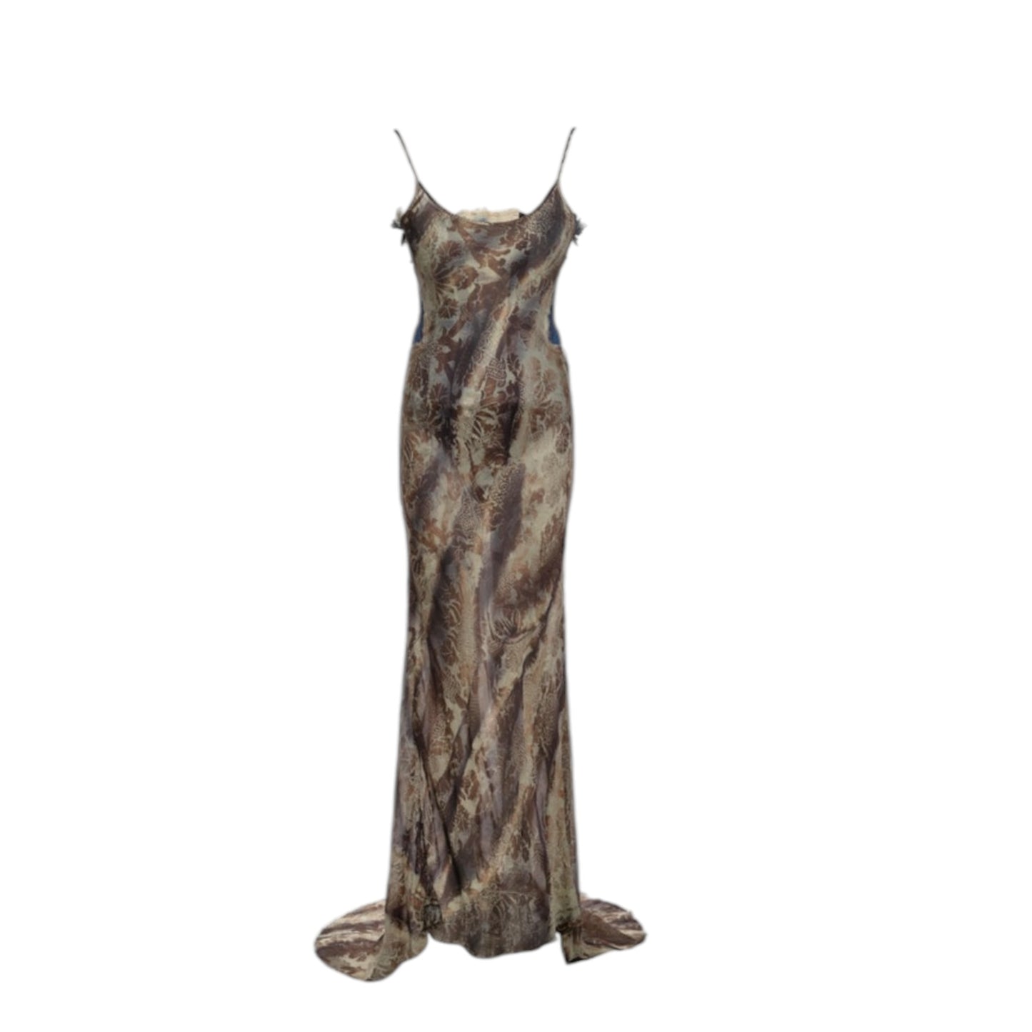 Roberto Cavalli Runway SS2001 Floral Silk Dress with Built-In Bleached Denim Corset