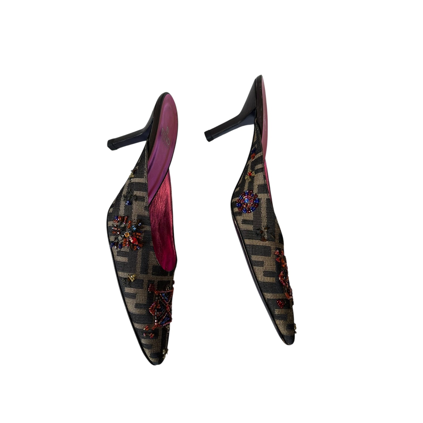 Vintage rare Fendi Zucca monogram logo embroidered mule heels / 38.5
