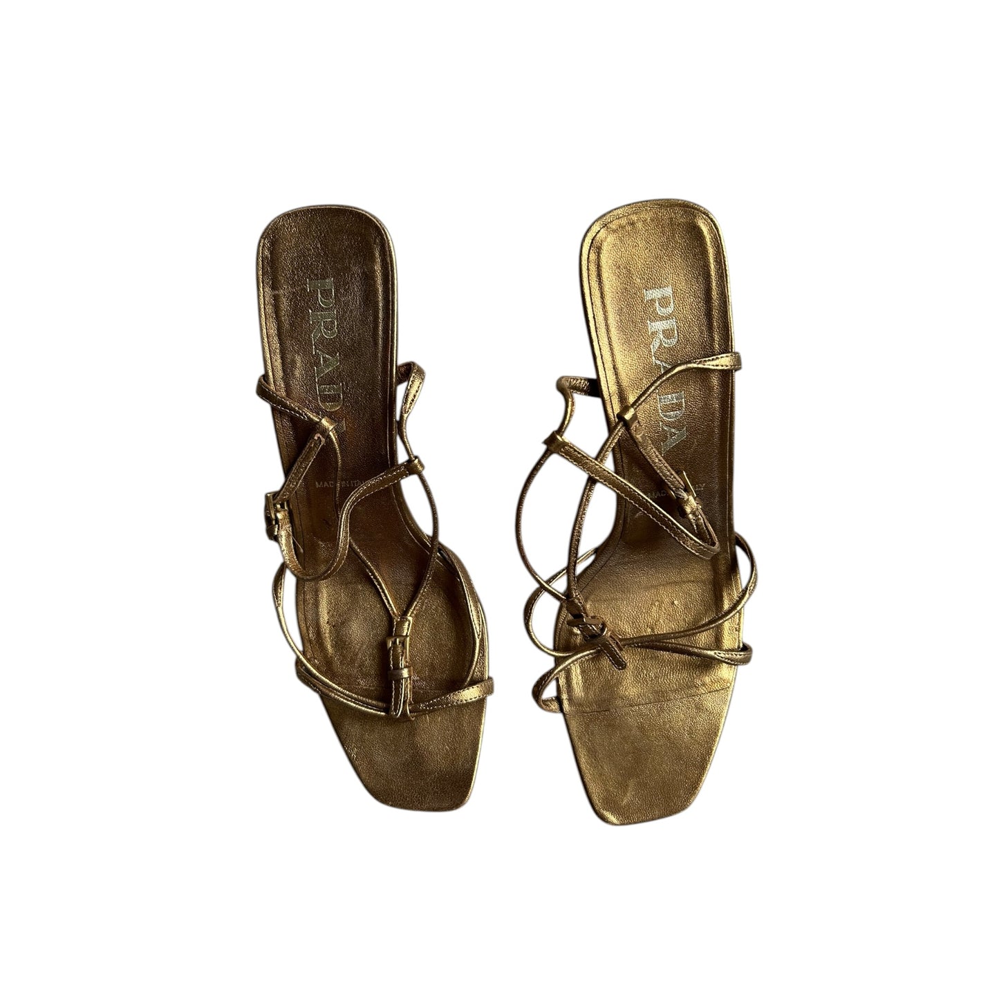 Vintage Prada bronze metallic sandal heels / 37.5