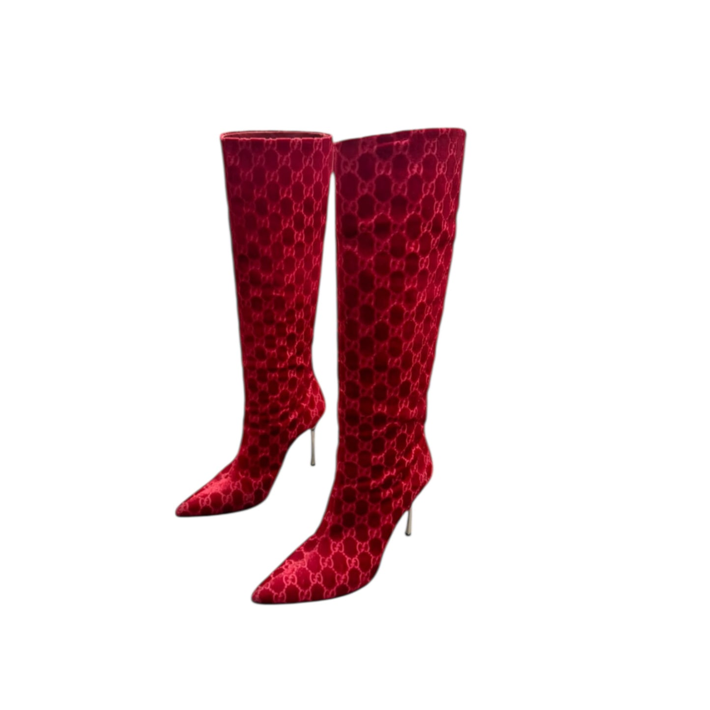 Gucci FW1997 By Tom Ford Red Velvet ‘GG’ Monogram Boots / 37