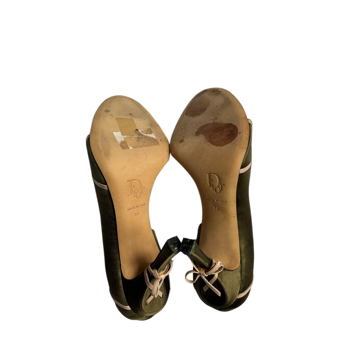 Vintage Dior satin khaki bow tie heels / 39