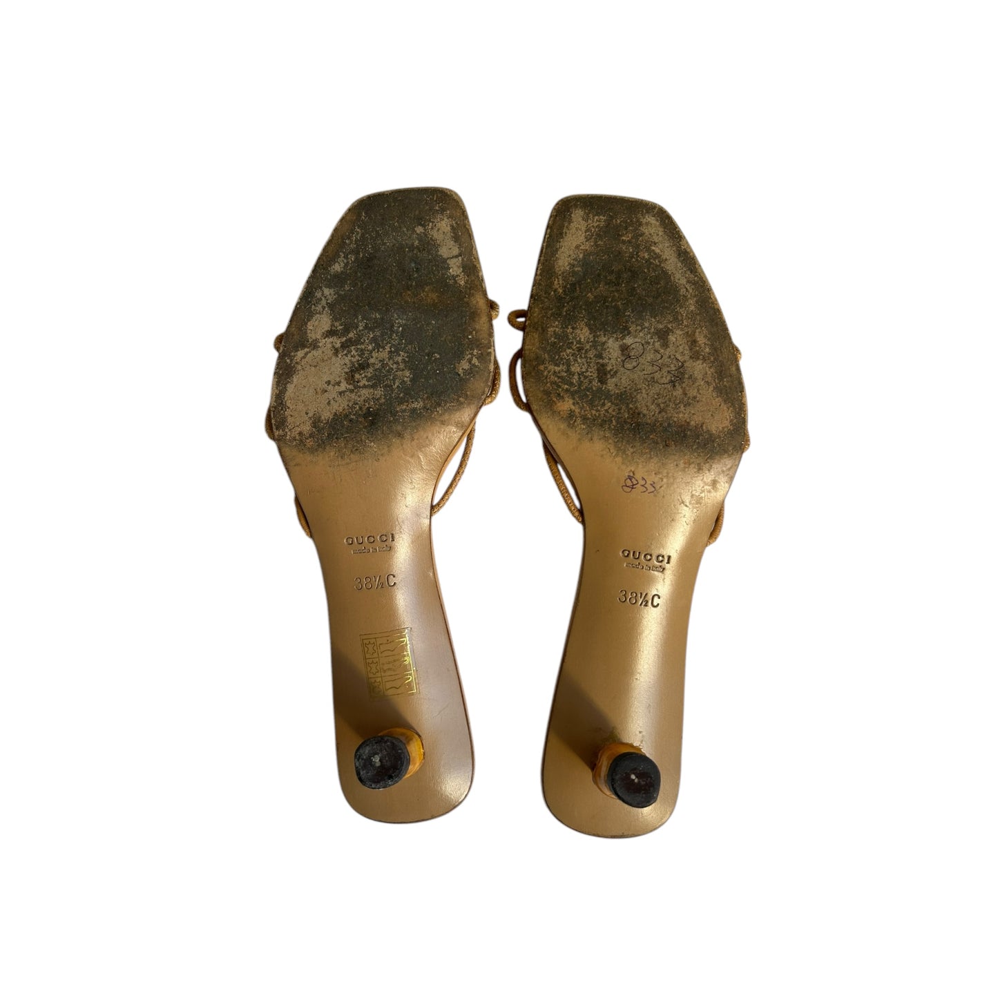 Vintage Gucci by Tom Ford tan bamboo mule heels / 38.5