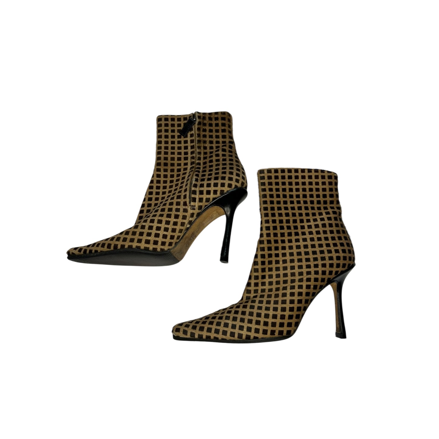 Vintage Jimmy Choo pony hair checkered ankle boots / 37