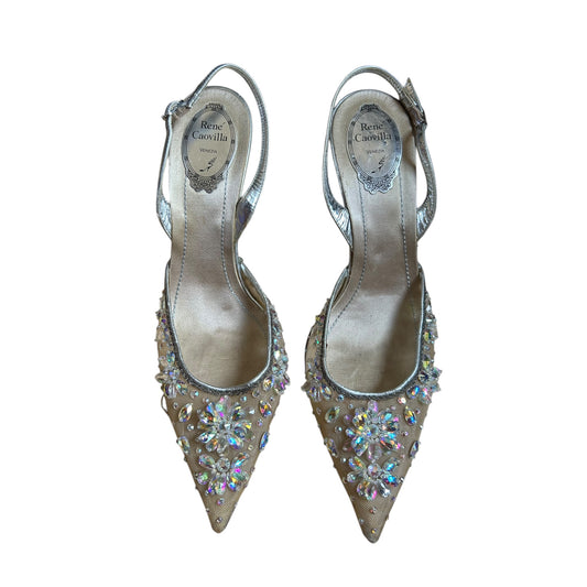 Vintage Renè Caovilla crystal silver sling back heels / 41