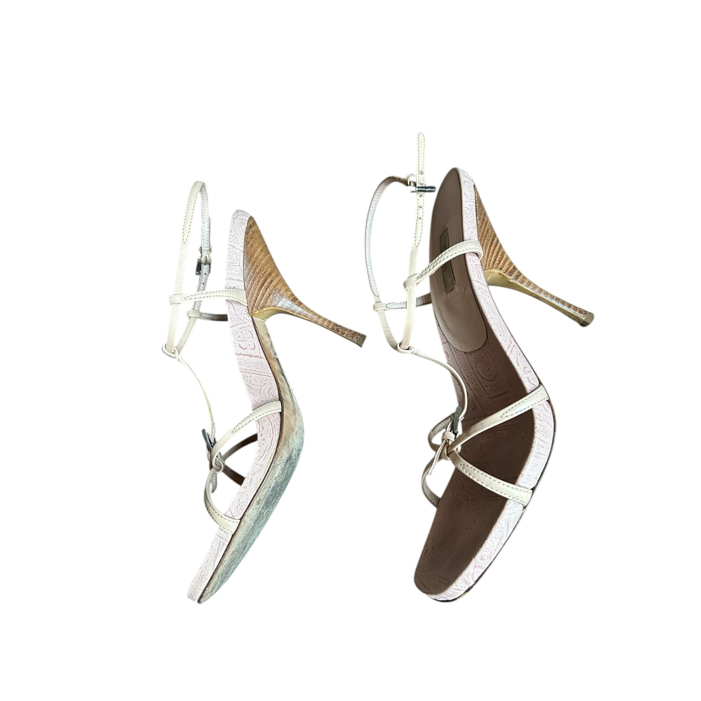 Vintage Prada nude strap sandal wooden heels / 38