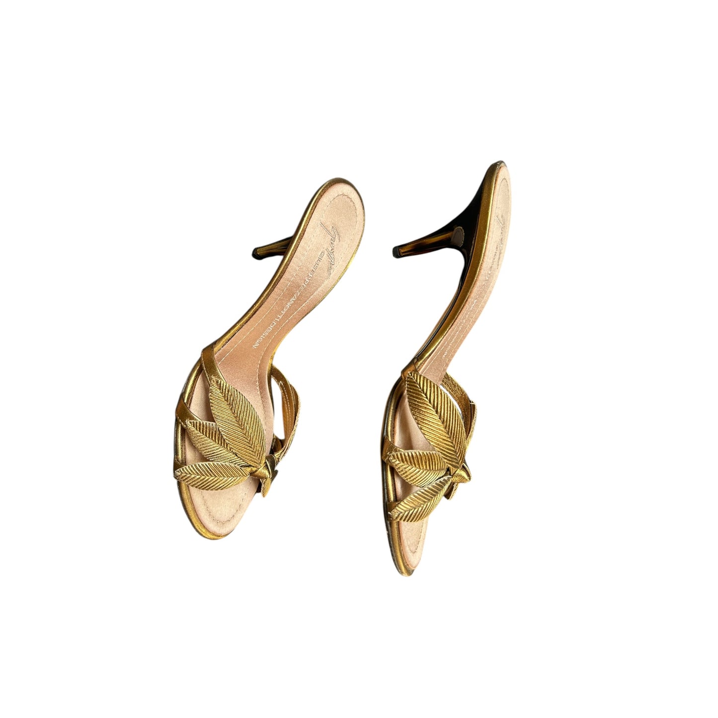 Vintage Giuseppe Zanotti bronze metallic leaf mule heels / 40