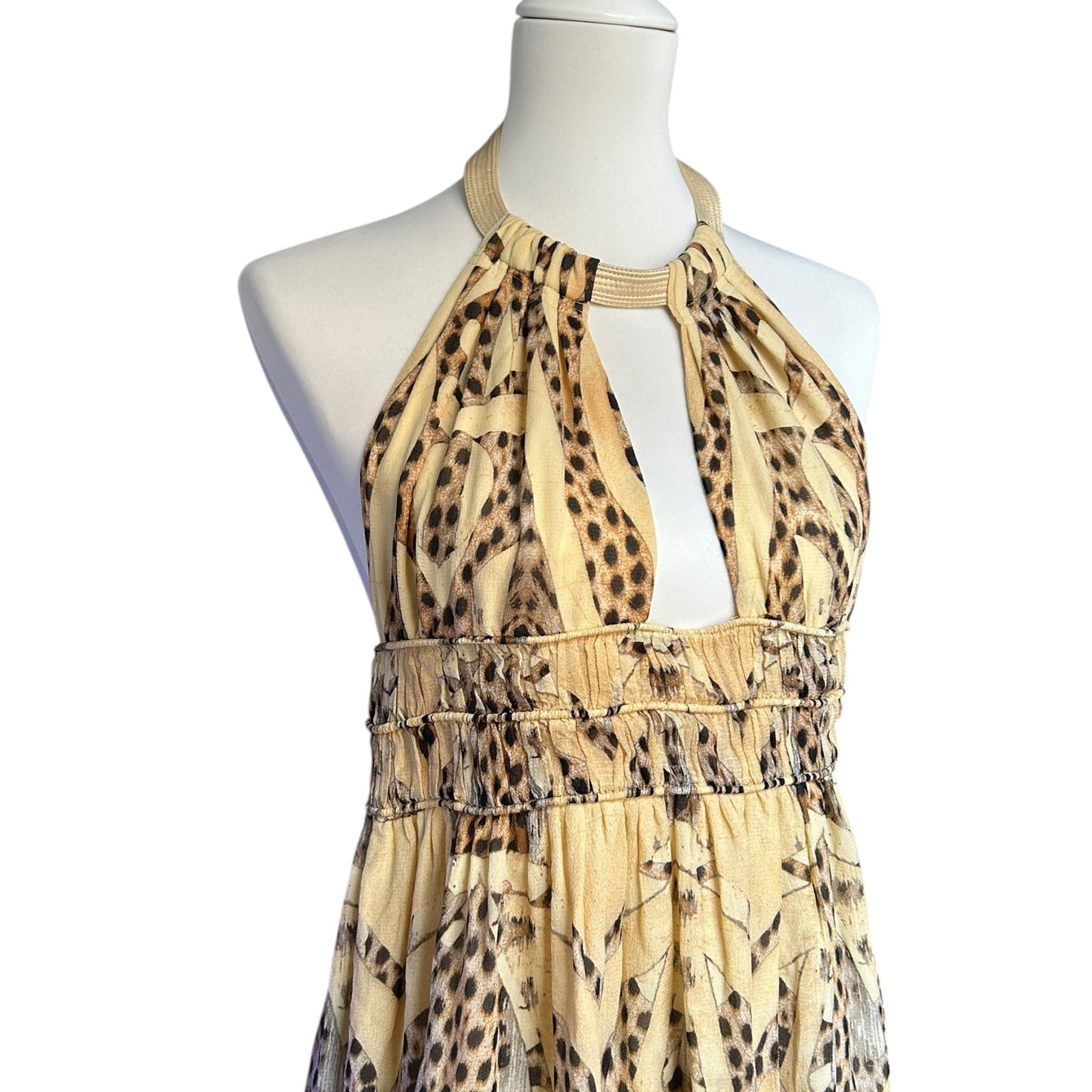 Roberto Cavalli Silk Halter Dress – Backless Animal Print Cut-Out Dress