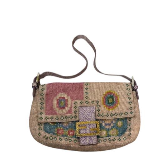 Vintage rare limited 1990 edition Fendi beaded multicolor lizard skin baguette bag