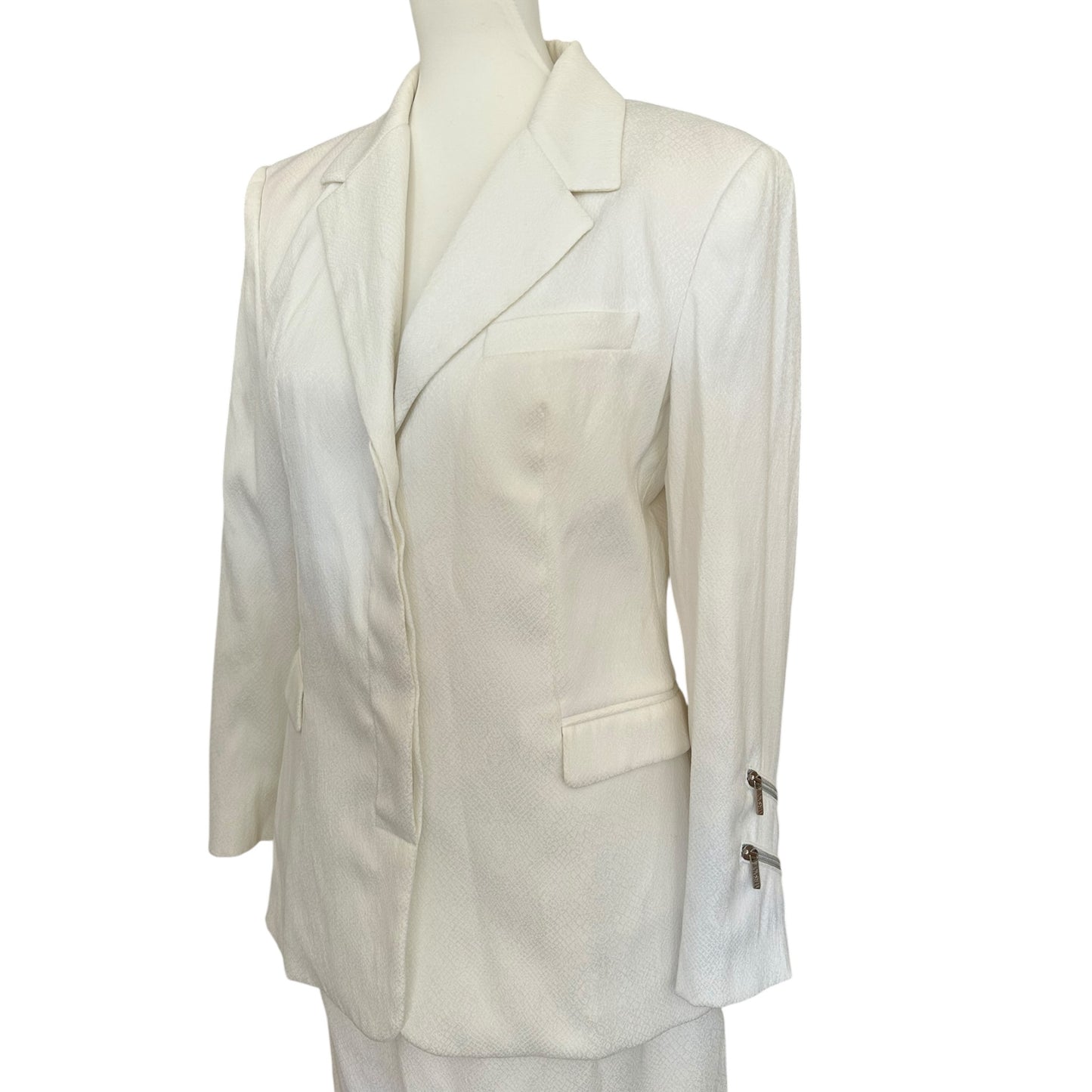 Vintage Versace white mini skirt suit double zipper