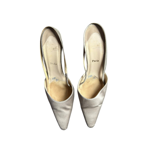 Vintage rare Christian Louboutin gray satin slingback heels / 39