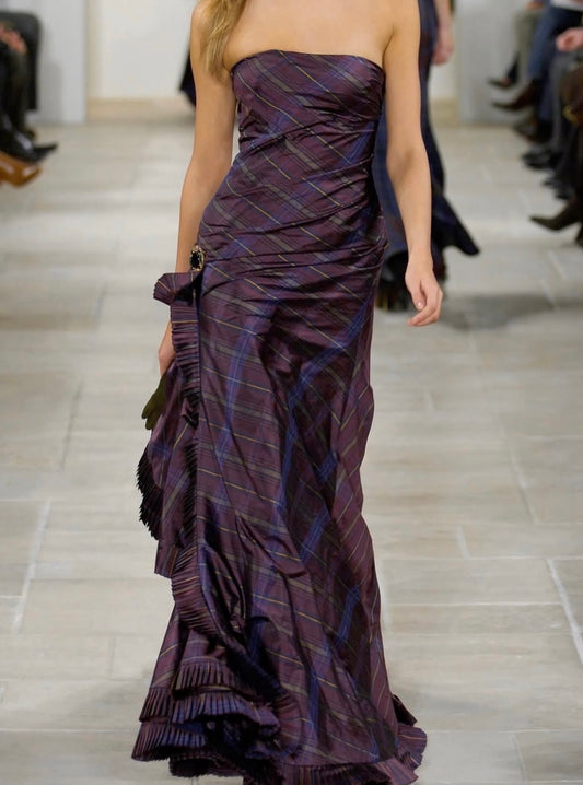 Vintage Ralph Lauren Strapless Silk Taffeta Evening Dress FW 2006 Runway