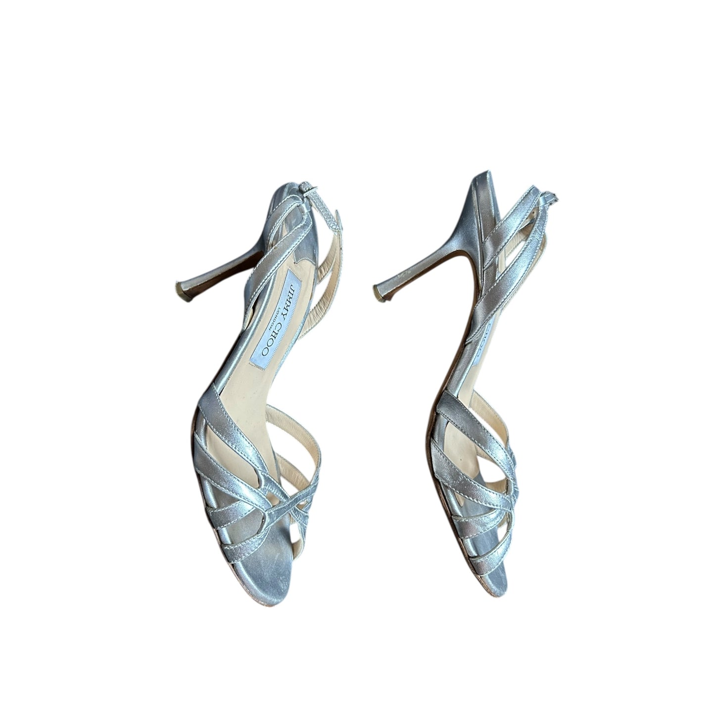 Vintage Jimmy Choo metallic silver sandal heels / 37.5