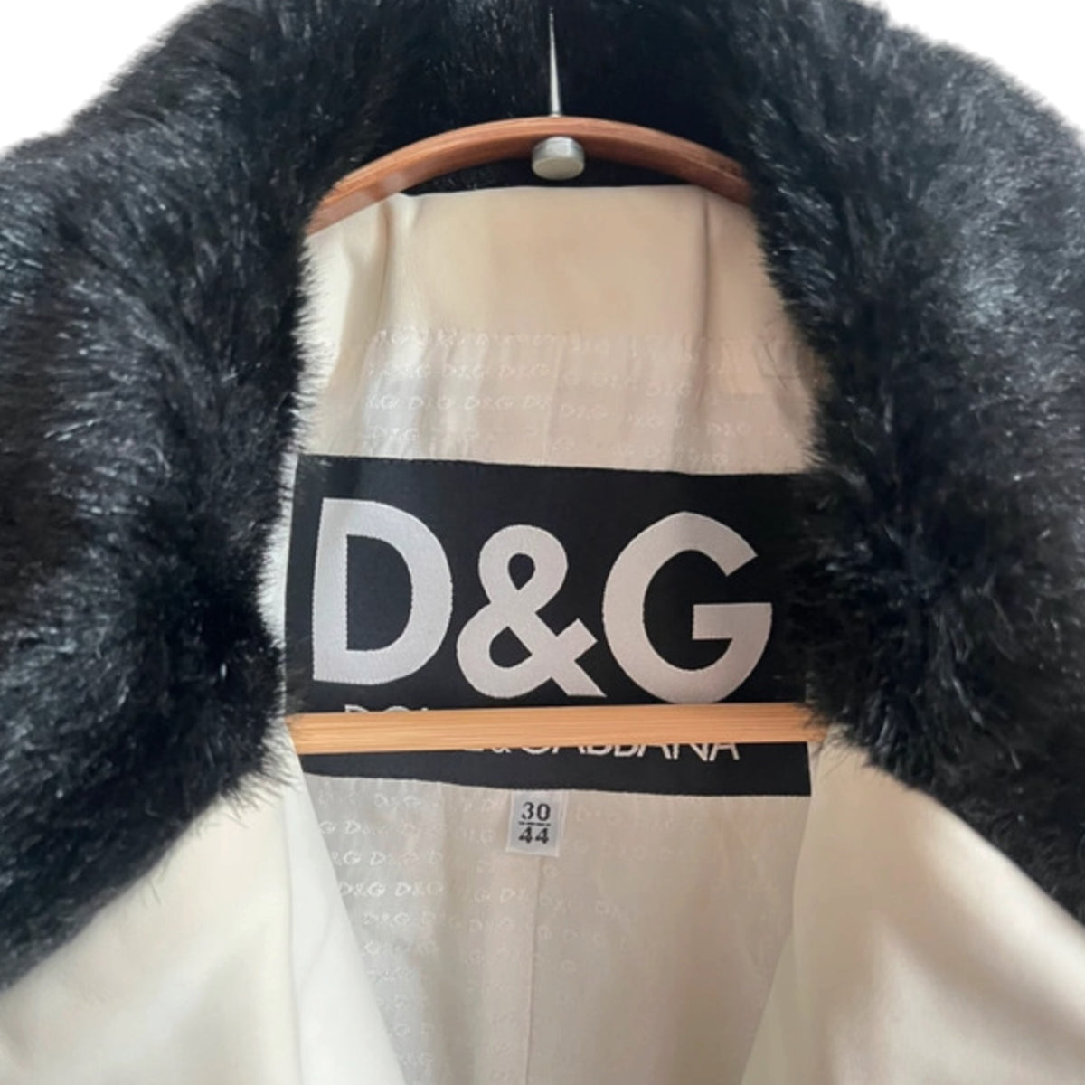 Vintage Dolce&Gabbana black and white fur collar double breasted coat