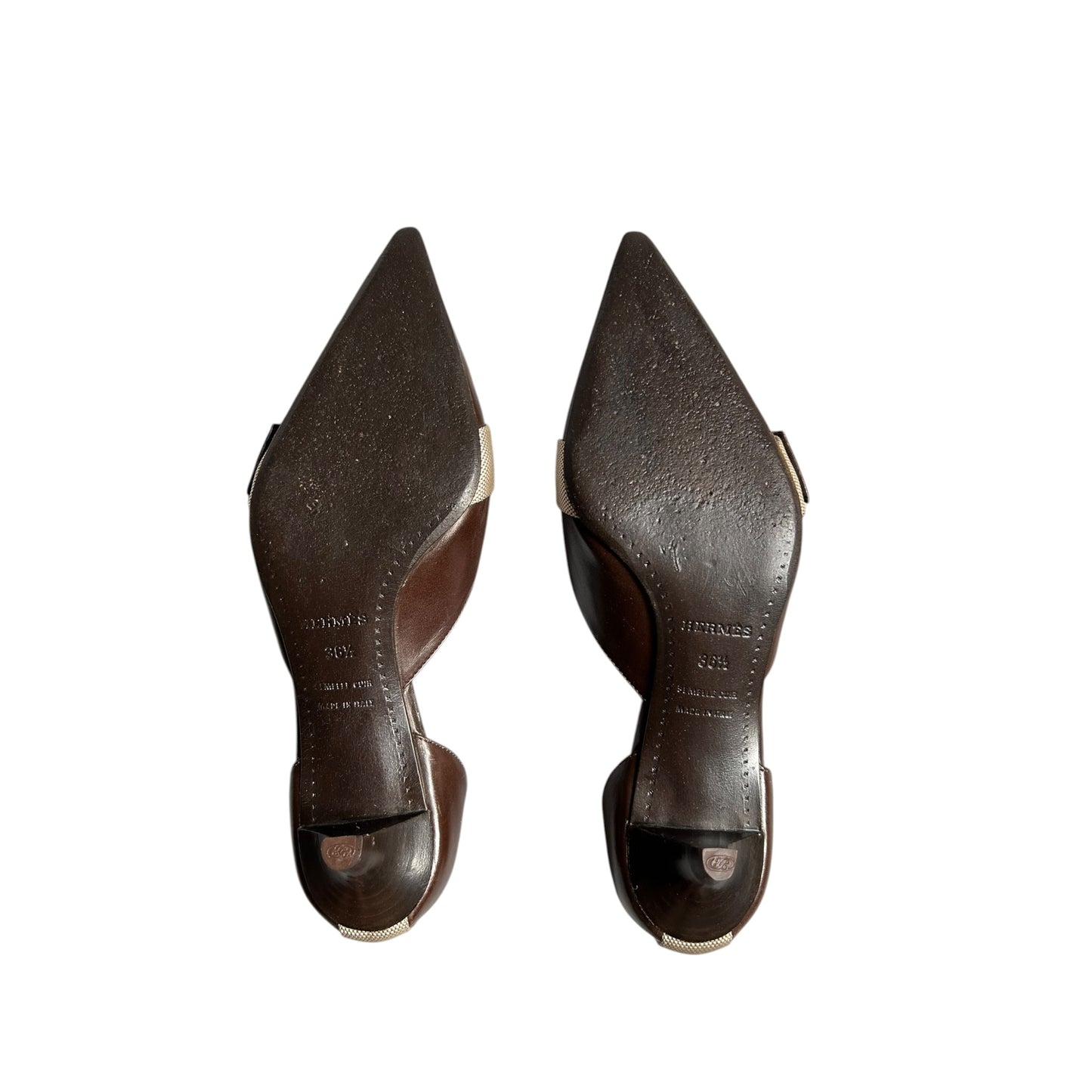 Vintage rare Hermes brown leather kitten heels / 36.5