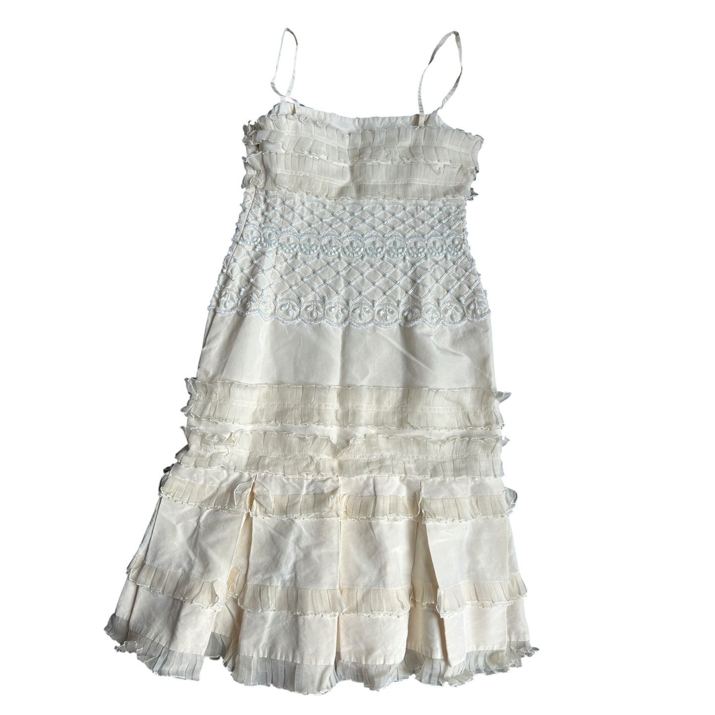 RENTAL ONLY-Christian Dior by John Galliano 2007 Bridal Ivory Silk Ruffle Dress – Beaded Corset Bodice