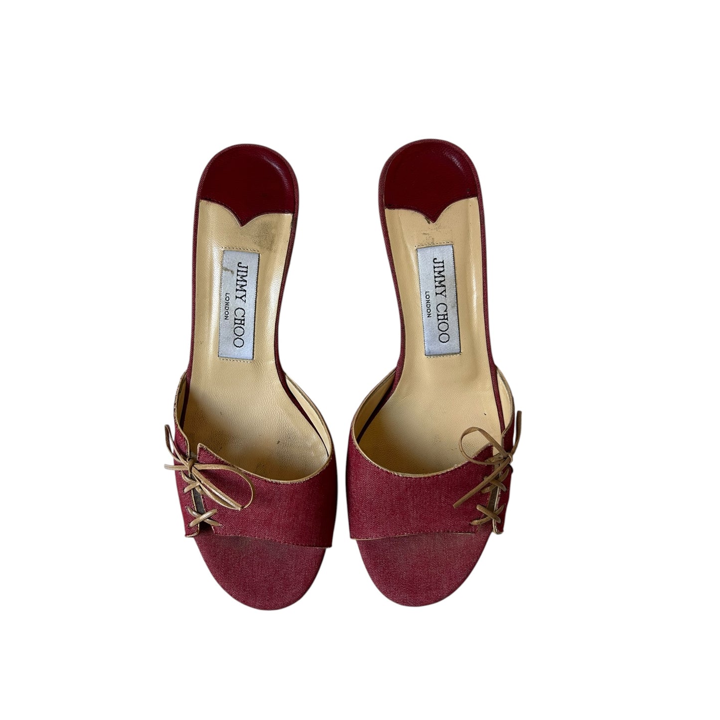 Vintage Jimmy Choo canvas fuchsia mule heels / 37